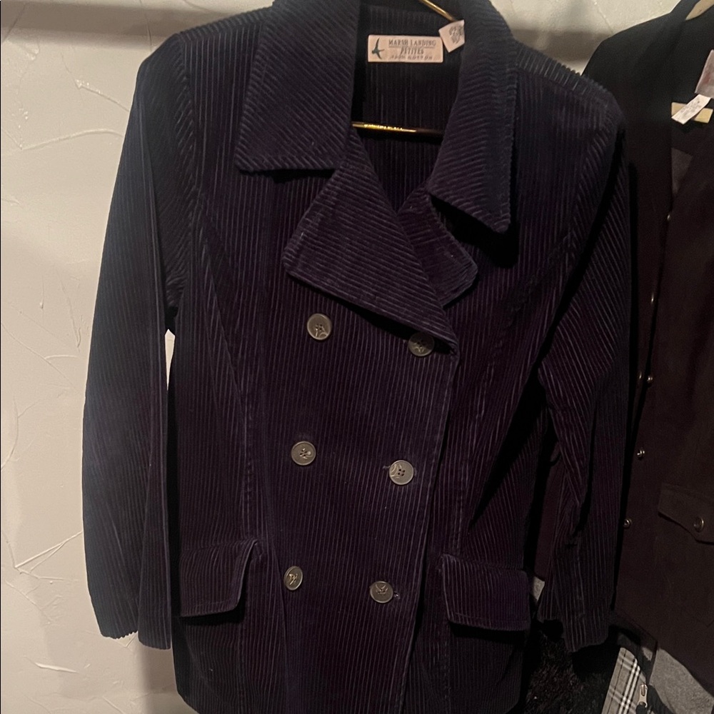 Marsh Landing- black petite Corduroy Pea Coat- PM